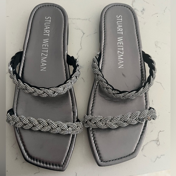 Stuart Weitzman Metallic Beaded Slide Sandals - Picture 1 of 4